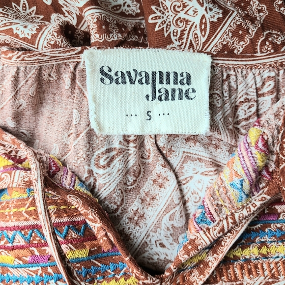 Savanna Jane Red Tan Bandana Embroidered Western Long Sleeve Blouse - Picture 12 of 12